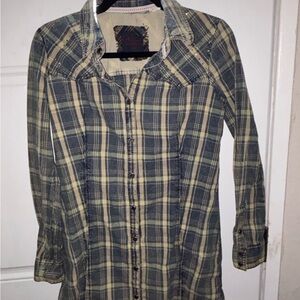 GUESS Los Angeles Plaid Belted Tunic Shirt Dress Womens Studded Western Y2K